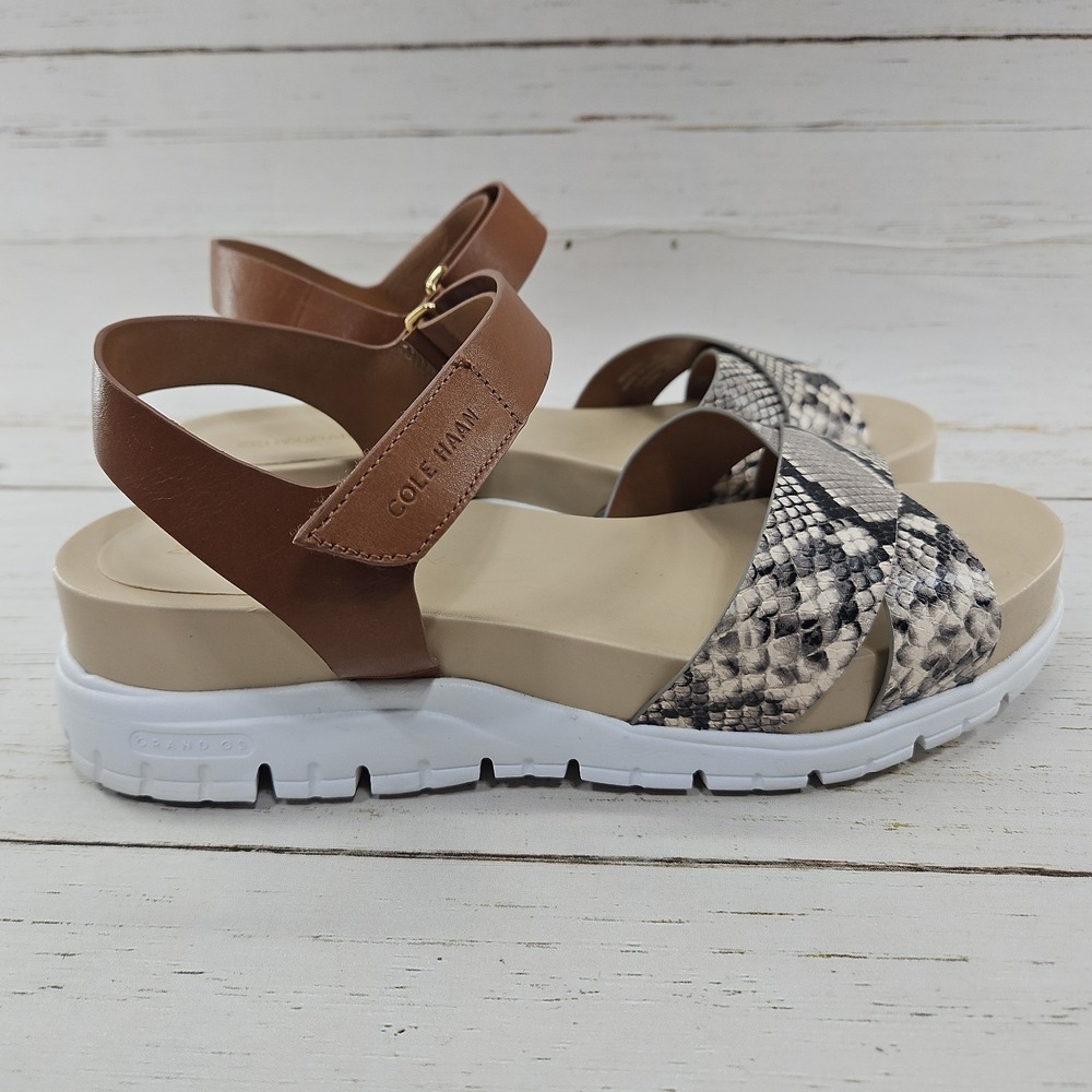 Cole Haan Zerogrand Sandals Womens 9 B Brown Tan Leather Soho Snake Platform - Picture 4 of 9
